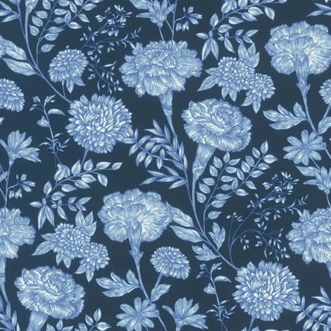 Symphony Floral Navy Vinyl Wallpaper Blue Botanical Feature Wall Living Room