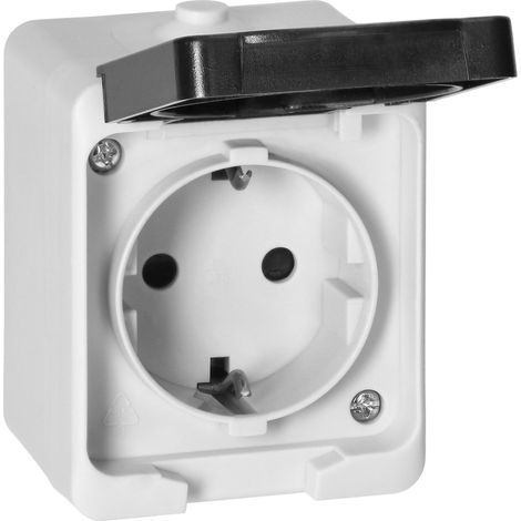 Base de enchufe de superficie individual 2P+Z Schuko AQUATIC MINI IP54 blanco y negro