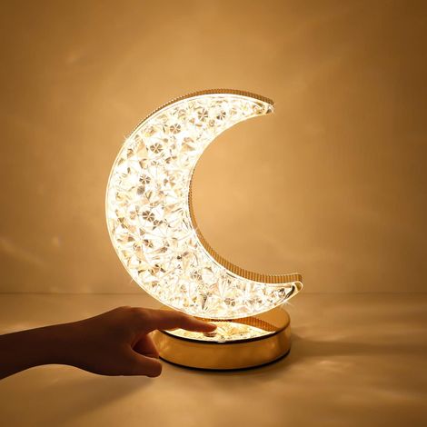 Lampe Lune 3D, veilleuse cristal tactile avec 3 modes de couleur, lampe décorative mignonne pour chambre d'enfant, cadeau d'anniversaire fille, déco Ramadan et Noël, minuterie incluse (1/5)