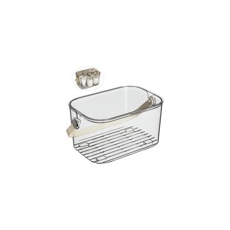 Étagère de douche portable, panier de rangement de salle de bain avec couvercle transparent et trou de drainage, panier de douche de grande capacité avec poignées pour placer les accessoires de douche