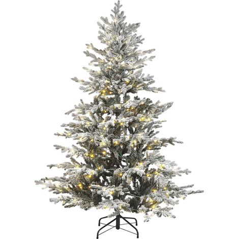 Albero di natale artificiale bianco innevato pre-illuminato supporto in metallo verde 180 cm Brisco