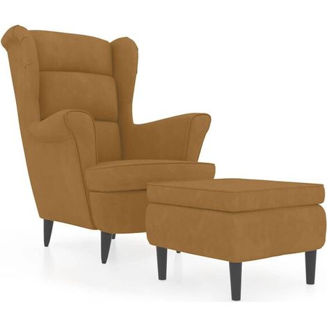 Chaise ergonomique avec dossier en forme d’aile et repose-pieds rembourré en velours brun – Siège de bureau design et confortable pour salon ou espace de travail (1/5)
