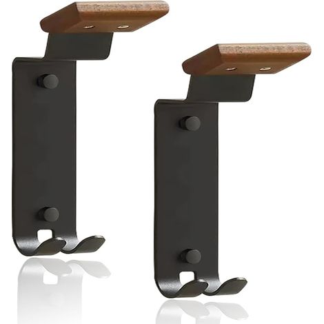 Lot de 2 supports muraux pour casque de moto – Organisateur d'équipements en bois massif et en acier avec barre à vêtements pour veste et casques de sport (25,4 cm) (1/5)