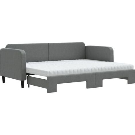 Canapé-lit avec sommier gigogne et matelas gris foncé, mesurant 80x200 cm, recouvert de tissu. (1/5)