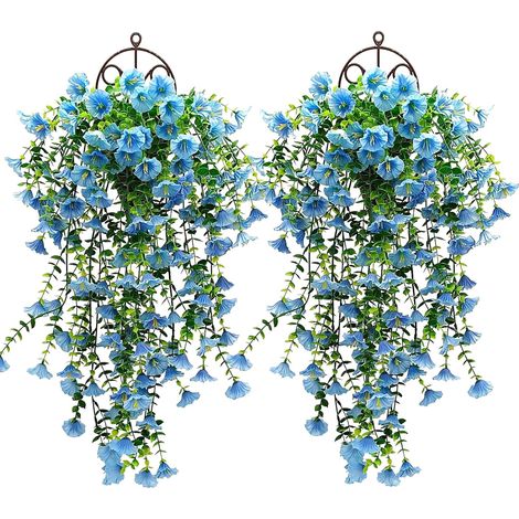 Lot de 2 Fleurs artificielles, Plantes suspendues, Résistantes aux UV, Anti-décoloration, Pour jardin, balcon