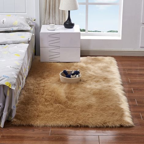 Tapis longs, ultra doux et moelleux, de forme rectangulaire, en fausse peau de mouton et laine, pour salon, chambre, balcon, tapis de sol (1/5)