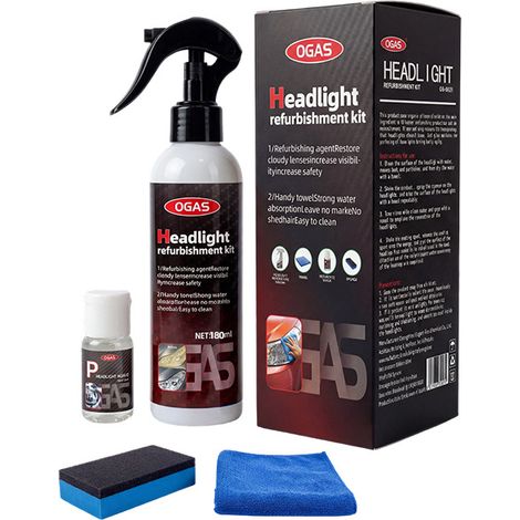 Kit de rénovation de phares OGAS : améliore le jaunissement et l’oxydation des phares kit de réparation de phares avec agent de polissage