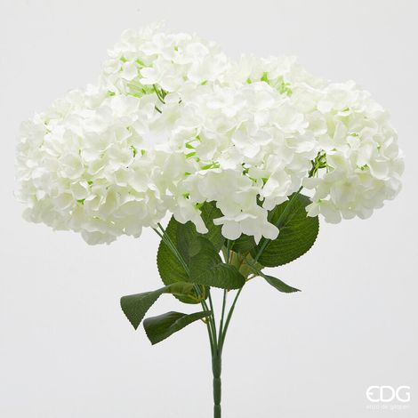 EDG Enzo De Gasperi Ortensia Bouquet x6 con Foglie H 50 Cm Pianta Artificiale Colore Bianco
