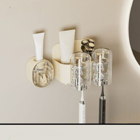 Weißer Wand-Zahnbürstenhalter (2 Tassen), Zahnbürstenhalter für Badezimmer, Wand-Zahnbürstenhalter