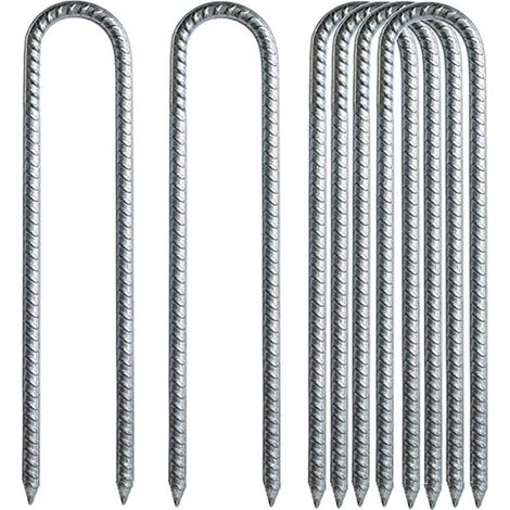 Picchetti di fissaggio a U zincati – Confezione da 6, 30 cm, in acciaio resistente per tende, trampolini, recinzioni e tettoie.