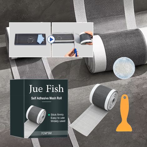 Selbstklebende Netzrolle für den Haushalt, selbstklebendes Fliegengitter, Abflussreiniger für Toiletten, Spülbeckenfilter – Selbstklebende Netzrolle 7 cm × 5 m + Schaber × 1 -- DE (1/5)