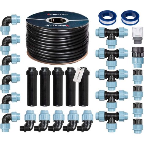 Kit d'arrosage enterré 100m tuyau LDPE 25mm – 5 arroseurs automatiques pop-up – Système extensible pour pelouses jusqu'à 400m2 – Holzbrink