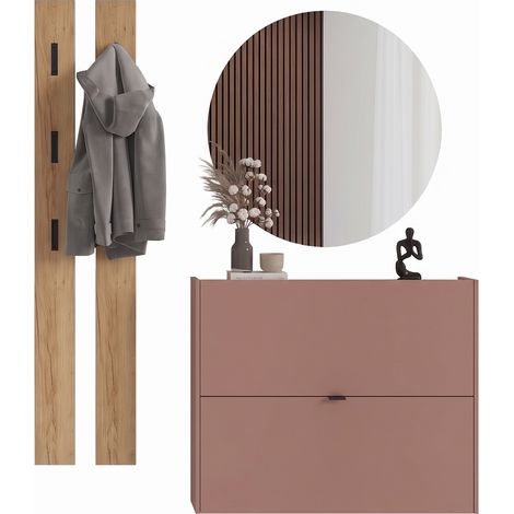 Garderobe Flurgarderobe schmal in braun mit Eiche ABERDEEN-01 modern 4-teilig mit Spiegel & Schuhschrank (1/5)