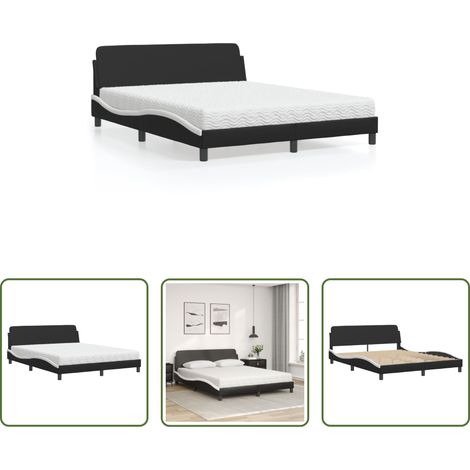 Kunstlederbett - Bett mit Matratze "Dover" Schwarz und Weiß 160x200 cm Kunstleder (1/5)