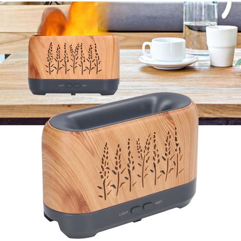 Humidificateur d'aromathérapie 200 ml avec flamme creuse, lumière d'ambiance, aspect bois clair, 100-240 V (norme britannique) (1/5)