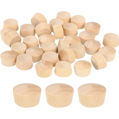 40Pcs Bouchons à Bouton en Bois, 13,5mm Tête Plate Bouchons de Trou de Vis en Bois Dur, Capuchons en Bois, Bouchons pour Meubles, Travail du Bois, Artisanat (15mm x 13,5mm) (1/5)