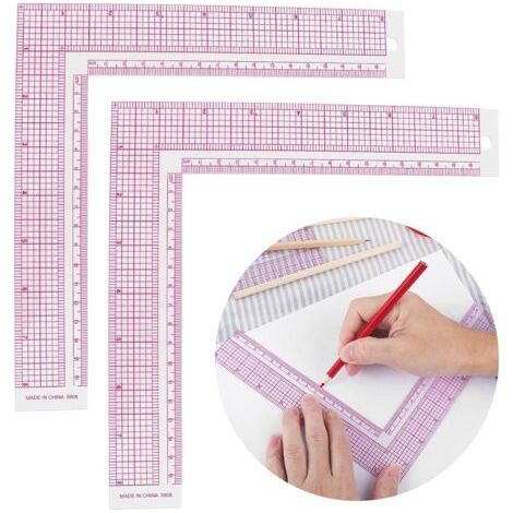2 Pieces Plastic Sewing Ruler L Square Ruler Sewing Thread Angle Measuring Transparent Metric Ruler Pink for Beginners Tailor Designer DIY Leather Handcraft Tools (1/5)