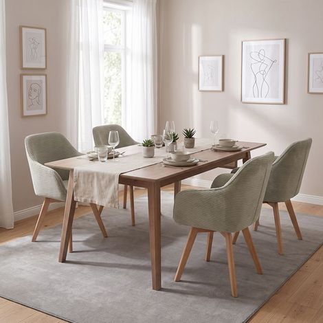 Chaises salle à manger - WAFTING - Scandinave-moderne - Pivotante 360° - Velours côtelé café clair - Pieds hêtre massif (Lot de 4) (1/5)