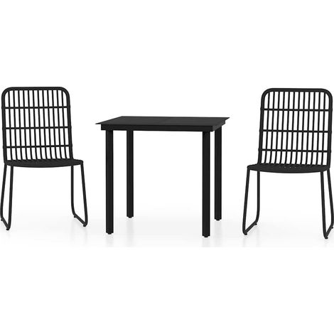 Ensemble repas de jardin table et 2 chaises en résine tressée et verre noir 3 pièces, 27.86kg (1/5)