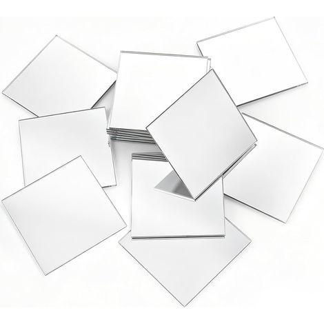 Lot de 50 miroirs mosaïques de 5 cm, mini miroirs carrés en acrylique autocollants, carreaux de miroir 5 x 5 cm pour décoration murale, salle de bain et artisanat (argenté) (1/5)