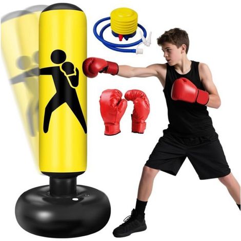 Sac de Frappe Enfant 160cm avec Gants et Pompe Punching Ball Enfants pour Karaté,Parfait pour Maison Gym,Poire De Boxe,yellow (1/4)