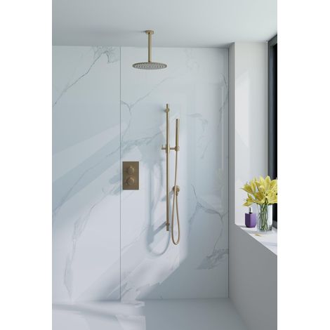 FugaFlow Eccelente Acces Ensemble de douche de pluie encastré - thermostatique - bras de plafond - barre coulissante - pomme de tête 25 cm - douchette