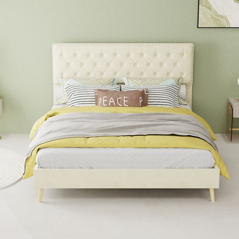 Letto matrimoniale struttura letto beige con testiera OKMYHOME