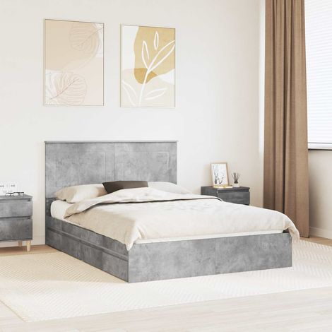 Cama con almacenamiento con cabecera Gris Concreto 150 x 200 cm