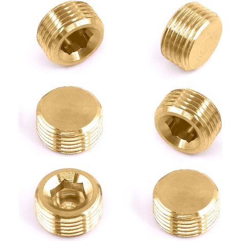 Ensemble de 6 pièces de raccord de tuyau en laiton 3/8" NPT, bouchon de tuyau avec embase hexagonale interne à tête conique, filetage mâle (1/5)