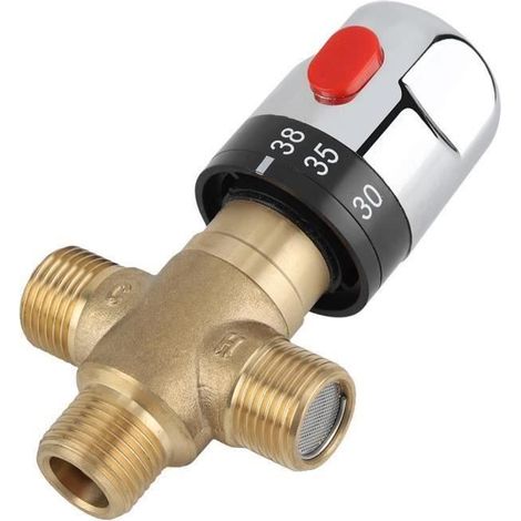 Solid Brass Thermostatic Mixer, Fixed Temperature Faucet for Hot and Cold Water - DUO Model Chu13049 (1/4)