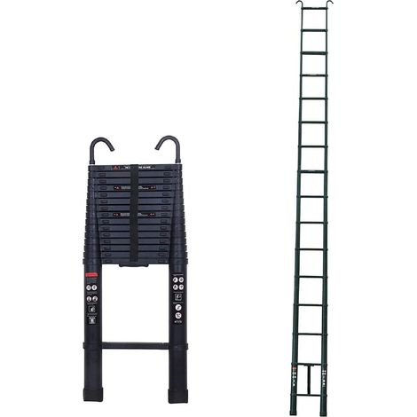 Échelle télescopique de 6.2 m/20.34 ft avec des échelles noires amovibles de crochet de toit, échelle pliable D'extension en Aluminium, Capacité de 330lb, certifiée EN131 (1/5)