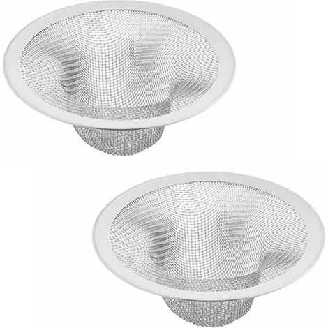 Lot de 2 filtres d'évier de cuisine, 11 cm, en acier inoxydable, filtre attrape-cheveux, filtre de salle de bain en maille filet pour bonde de baignoire et douche (taille extra large) (1/5)