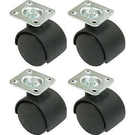 roulettes pivotantes doubles de 50 mm pour meubles avec plaque de fixation (noires)-Black (1/2)