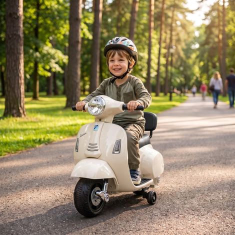 Elektro Motorrad Kinder Mini Vespa GTS 6V Elektromotorrad mit Lithium-Akku Ergonomischer Sitz Rückenlehne 1,5-3 Jahren (1/5)