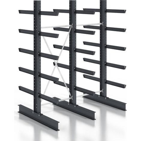 STIER Kragarmregal schraubbar doppelseitig 2 Felder mit 5 Ebenen 2560x3130x400mm (1/5)