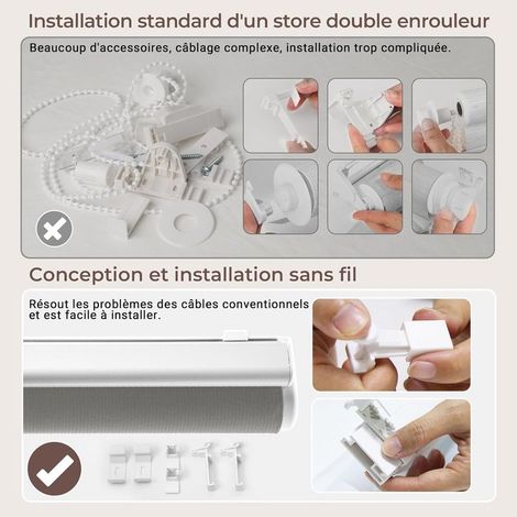 Store jour-nuit sans perçage, muni de clips pour fenêtres ou portes, facile à installer, dimensions 110 × 150 cm, largeur du tissu 110 cm, gris clair (1/2)