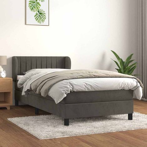 Cama box spring con colchón terciopelo gris oscuro 80x200 cm (1/5)