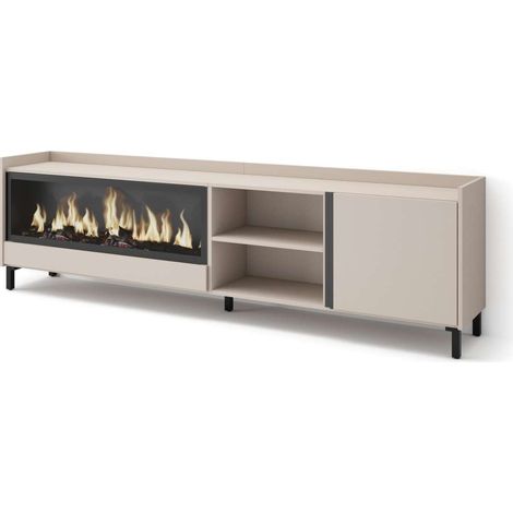 Mueble TV Ojén-01 de 212x61x35 cm con chimenea eléctrica XXL, diseño industrial, color beige (1/4)