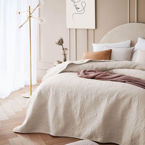 Dessus de lit Moderne 170 x 210 cm 2 Personnes matelassé idéal comme jeté de canapé ou Couvre-lit Crème (1/5)
