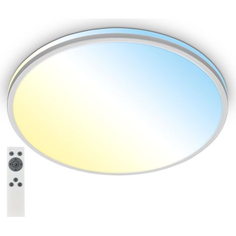 Briloner Pulup LED Deckenlampe, Dimmbar, Fernbedienung, CCT Farbtemperatursteuerung, Timer, Chrom Matt, Ø49 x 9,5 cm