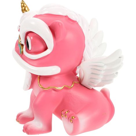 Pink Resin Lion Cub Figurine, Miniature Office Decoration, Chinese Style (1/5)