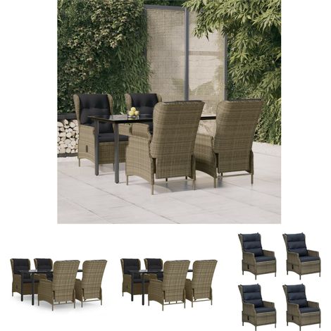Rattanmöbel - vidaXL 5-tlg. Garten-Essgruppe Braun Poly Rattan - Gartenstuhl (1/5)