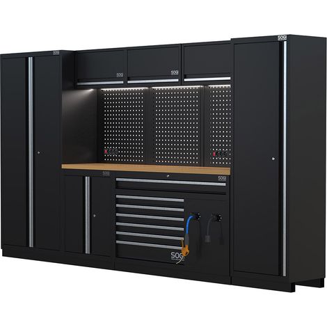 Arredamento modulare per officina e garage SOGI ARR-OFF-3555-L - piano in legno - 3555x465x2000 mm (1/5)