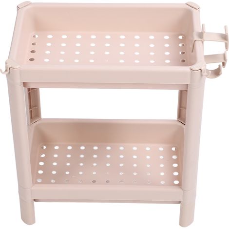 Étagère de rangement salle de bain multi-couche stable durable étagère d'angle autoportante beige 2 niveaux (1/5)