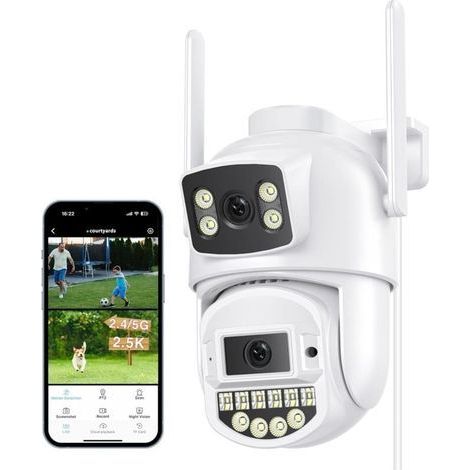 2.5K Camera Exterieur, avec Double Objectif, Camera De Surveillance Exterieur 8MP, Camera Surveillance WiFi 2.4/5G, Vision Nocturne Couleur 30m, Audio Bidirectionnel, Détection Humaine, IP66 (1/5)