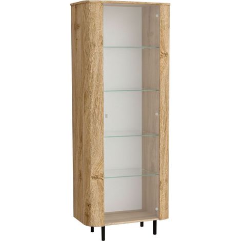 Vitrine 1 porte aspect bois finition Cadiz design coins arrondis pieds métal noir - VIVARINI (1/5)