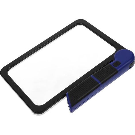 Loupe de lecture pleine page 5x, loupe pliante éclairée avec 48 LED, loupe rectangulaire à main, noire et bleue