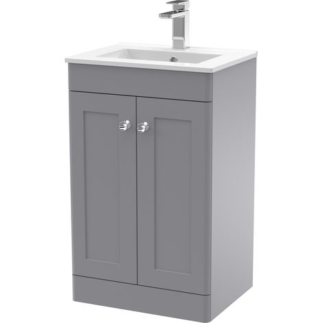 Nuie Classique Satin Grey 500mm 2 Door Vanity Unit and 18mm Profile Basin - CLC223C (1/5)
