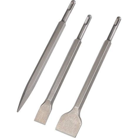 Burins SDS Plus, Set 3 (Burin Large, Burin Plat, Burin Pointu) pour Perceuses Légères et Marteaux à Percussion Travail Standard dans le Béton Carrelage Bloc de Construction (1/5)