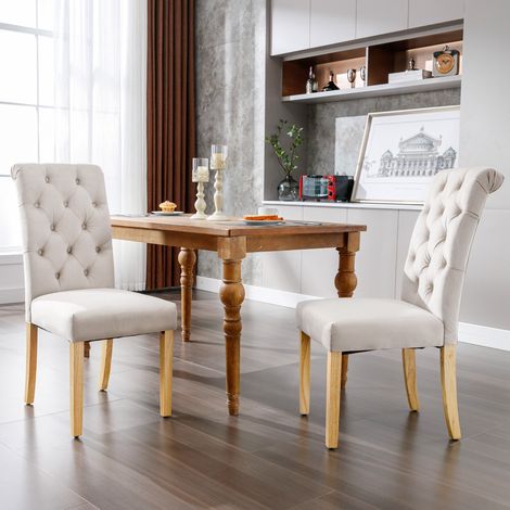 Lote de 2 sillas con acolchado abotonado patas de roble y tapizada en terciopelo beige Perfecta para el salón y el dmitio (1/5)